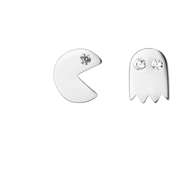 NEW Mismatch‎ 14k White Gold Diamond Accent Pac-Man and Ghost Stud Earrings - Picture 5 of 9